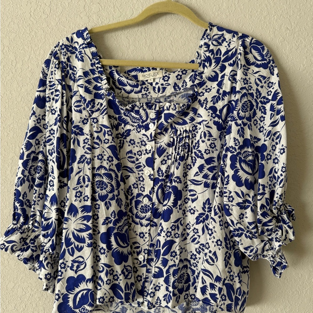 Rachel Zoe Floral Blue and White Women's Top